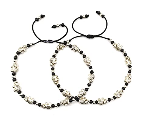 German Silver Elephant Charms Anklets for Nazar Battu (AT ANK 063)